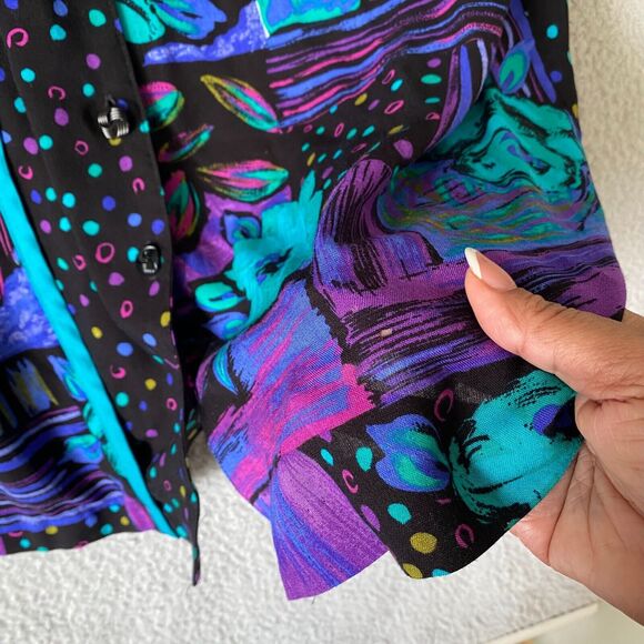 VTG 90s L.Lawrence 100% Rayon 2 Piece Set Suit Wide Leg Pants Blouse 2X Multi - Picture 12 of 12